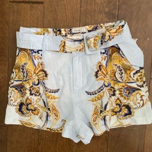 JOIE 100% Linen high waisted powder blue bohemian floral print M NWT belted